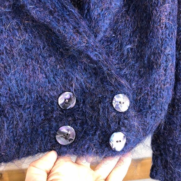 VTG SUE NEWELL HOLT RENFREW English Hand Knit Mohair Wool Blend Shawl Sz M/L - Picture 4 of 9